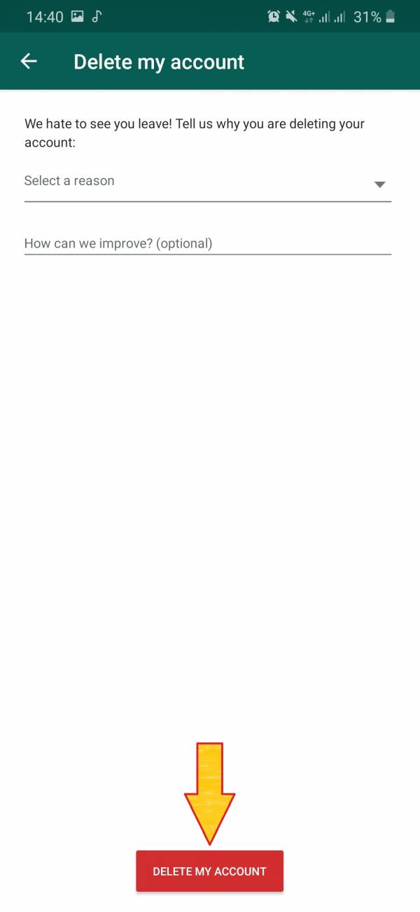 حذف اکانت واتساپ