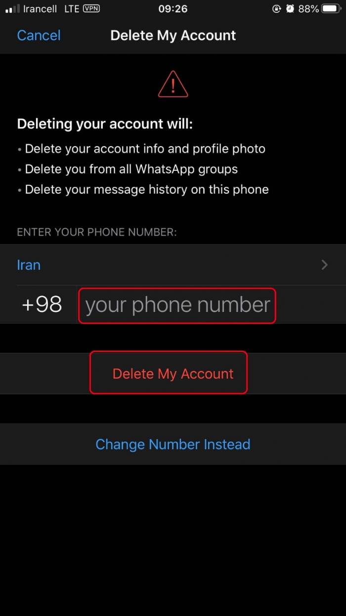 حذف اکانت واتساپ