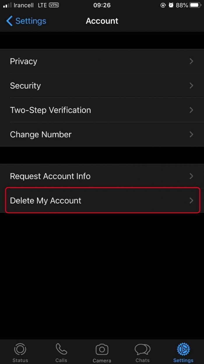 حذف اکانت واتساپ